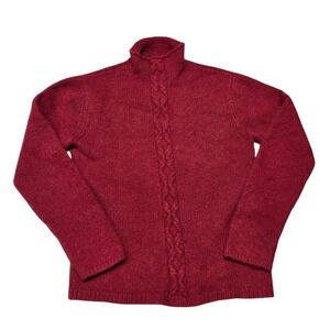 Mariele Waithe 100% Cashmere Red Mock Neck Cable Knit Sweater Size M READ